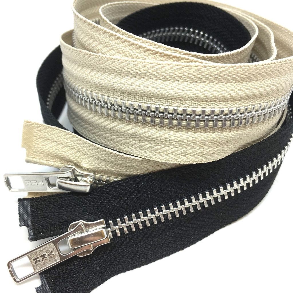 YKK Extra Long Metal Open End Zips Black, Beige Zipper. 91cms to